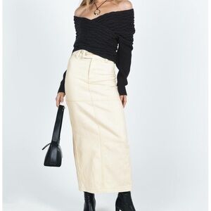 Princess Polly Cream Denim Maxi Skirt